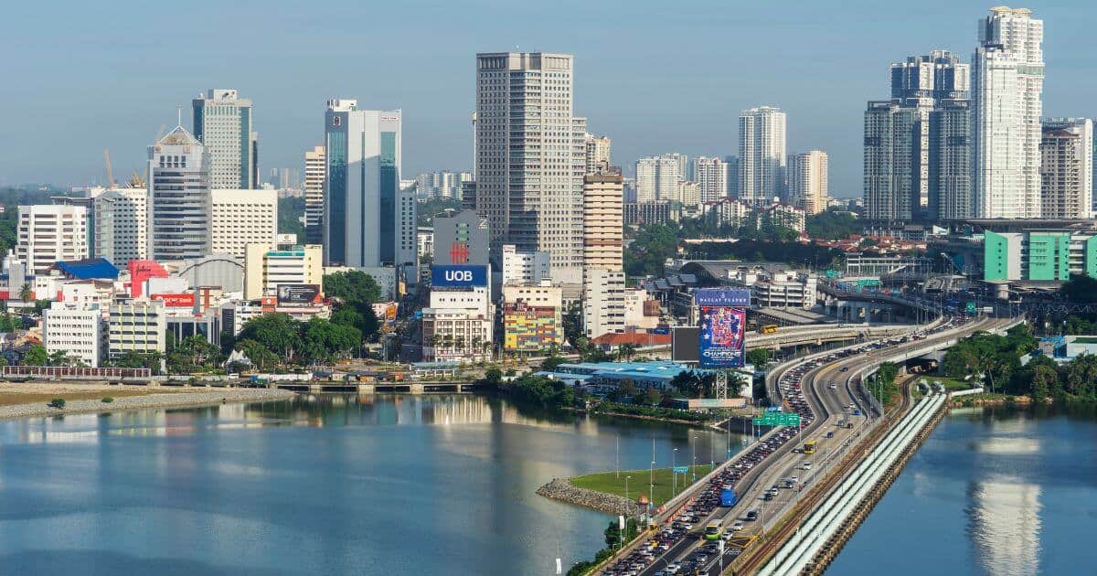 Johor Bahru City, Malaysia, looking across the causeway from Singapore.